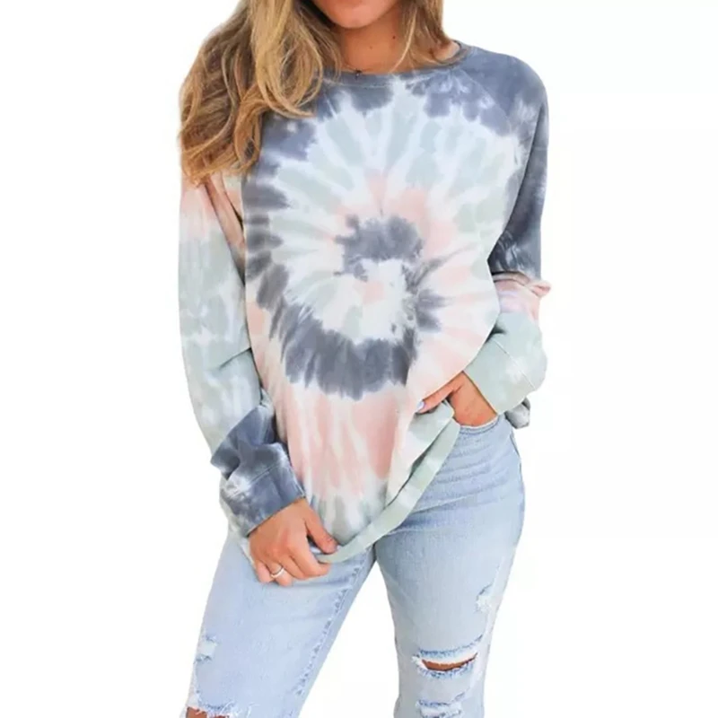 

Vintage Women Tie Dye Printed Hoodies Gradients Color Long Sleeve Sweatshirt Fashion Fresh Pullover Tops Harajuku