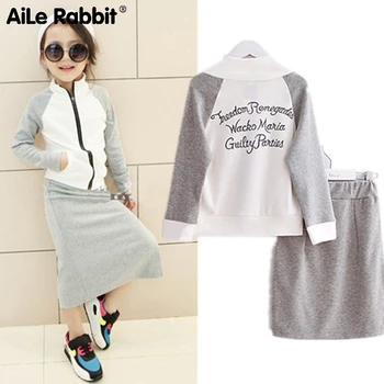 

AiLe Rabbit Girls Clothes Set Spring Children Girls Casual Letters Jacket Coat Dress Clothing Sets Kids Clothes Hot Sale K1