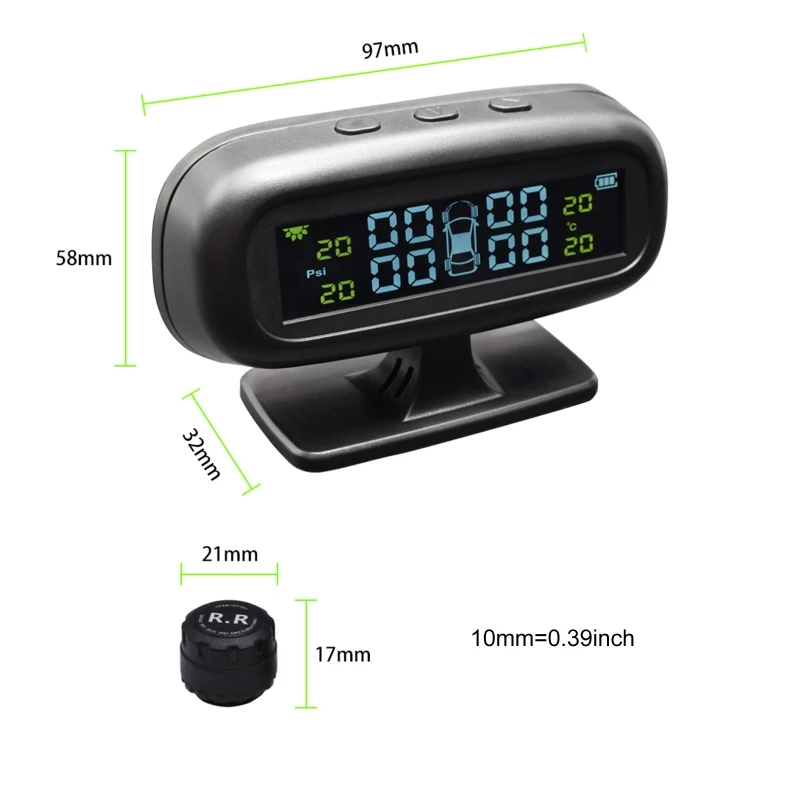 

Solar Power Digital TPMS Wireless Car Tyre Pressure Monitor Monitoring System Y4UA