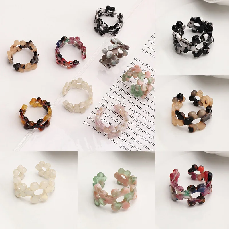 

Vintage Adjustable Acetic Acid Flower Rings for Women Lady Personality Leopard Acrylic Opening Ring Finger Jewelry Gift