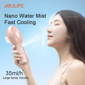 JISULIFE-Ventilador de mano con rociador para exteriores, Mini Ventilador de niebla con refrigeración por agua, recargable por Usb, silencioso