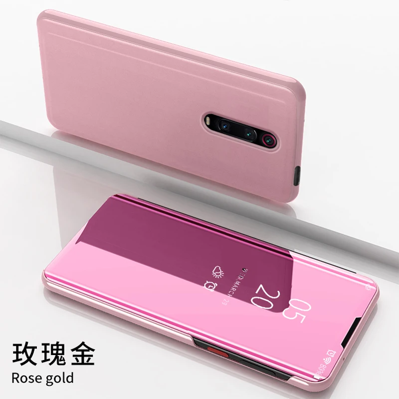 Rose gold Роскошный умный флип-чехол для Xiaomi Redmi Note 7 5 6 Pro, зеркальный кожаный чехол для Redmi 7 7A 6 6A 5A 5 Plus 4X K20 Pro S2 Go Cover - Цвет: Rose gold