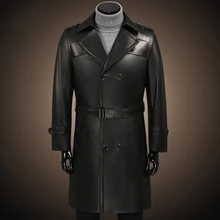 Мужская куртка из натуральной кожи, мужские куртки из овчины, длинная модная верхняя одежда из натуральной кожи, мужская кожаная одежда, двубортный