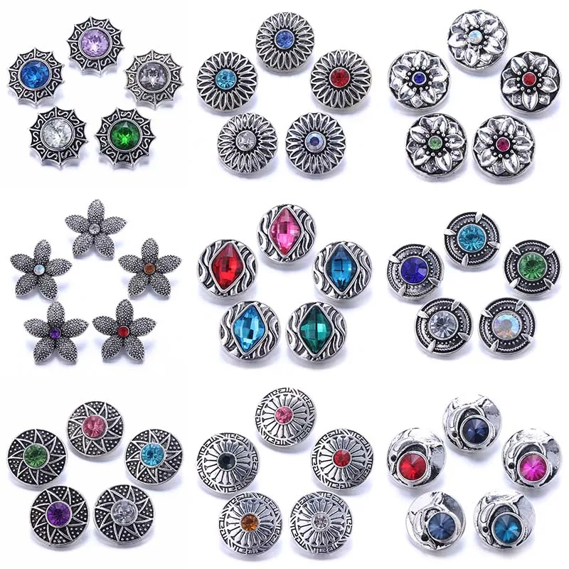 

10pcs/lot Multicolor Snaps Jewelry Mixed 18mm Snap Button with Crystal Rhinestone Button For 18mm Snap Bracelets Bangles