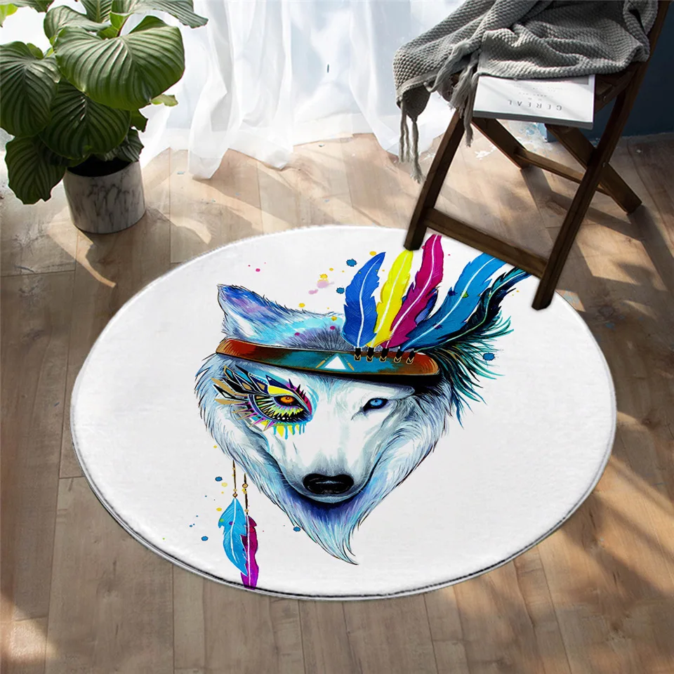 Wolf by Pixie холодное Искусство Круглый ковер хиппи Печатный нескользящий пол коврик животные области ковры для спальни красочные tapetes