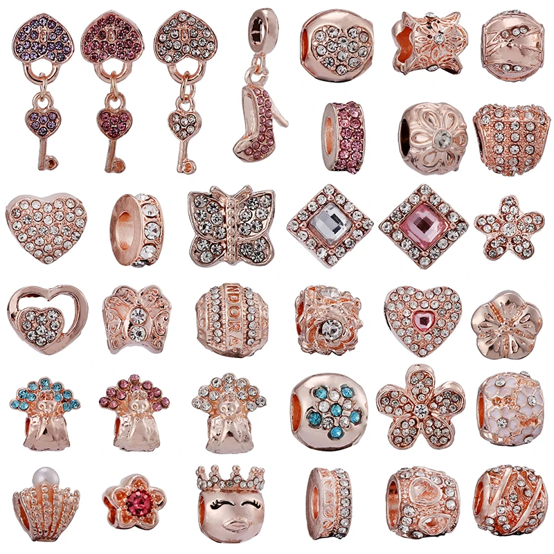 

2Pcs/Lot New Rose Gold Love Key Pendant Butterfly Bead Diy Fine Bangles Necklaces Brand Bracelet Women Fashion Jewelry Making