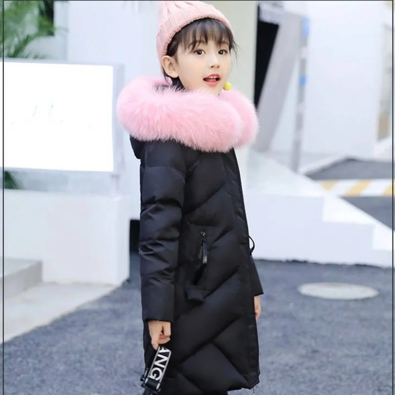 Хлопковое пальто для девочек г. Новая зимняя детская одежда хлопковая куртка теплая Толстая куртка с капюшоном и длинными рукавами с большим меховым воротником