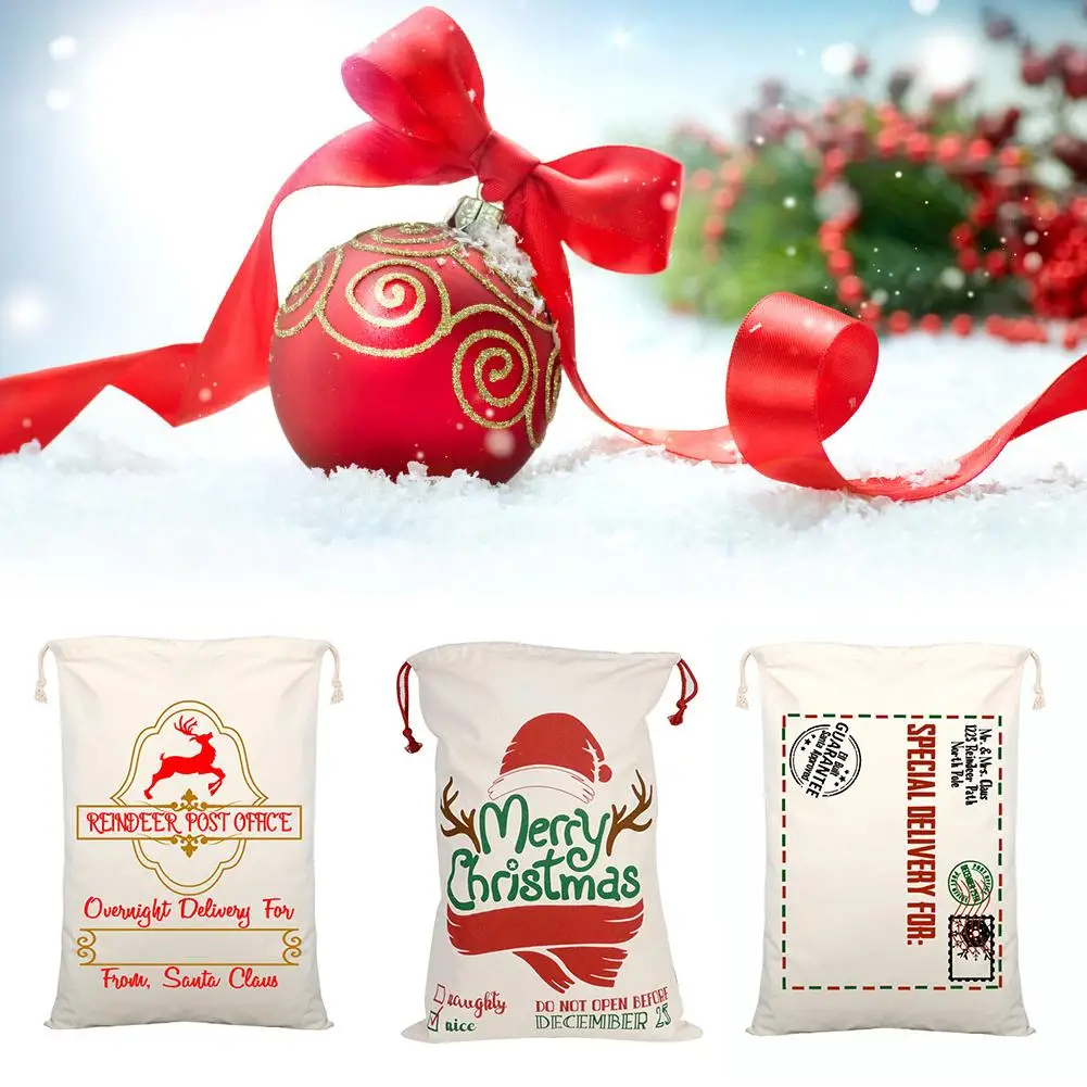 50x70 см Большая Парусиновая Рождественская Подарочная сумка мешок Санты Персонализированная многоразовая сумка для хранения конфет мешочек Рождественский подарок для детей