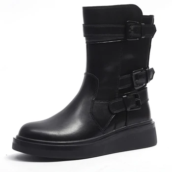 

2020 autumn women's boots flat-heeled thick-soled increased flat-bottomed women's boots British style basic women's shoes