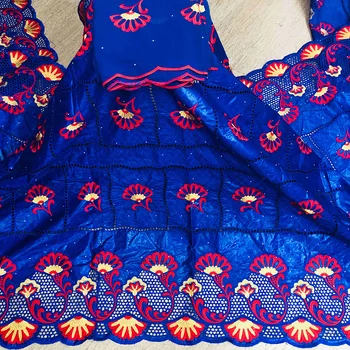 

Satin Fabric Swiss voile Lace Bazin Riche Lace hollowed out design wonderful royal blue color design 7 yards African Lace Fabric