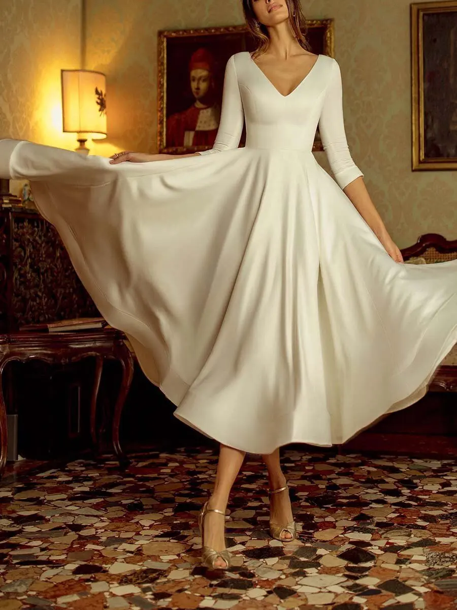 Wepbel Swing Dress Solid Color Evening 