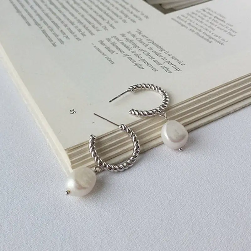 INZATT Настоящее серебро 925 проба барокко жемчужные серьги-кольца для очаровательных женщин вечерние ювелирные изделия Модные минималистичный подарок
