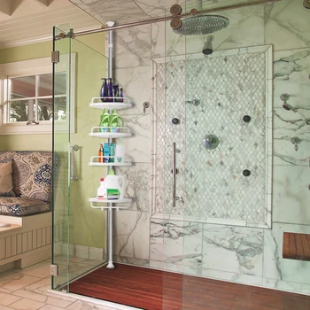 

254-304cm Free Installation Storage Holders 4 Layer Stainless Steel Bathroo Rack Plastic Tray Home Bathroom Organizer