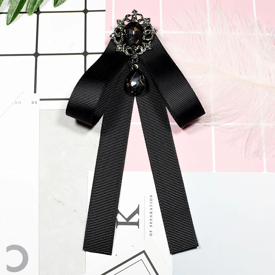 Black 2 I-Remiel Ткань искусство галстук-бабочка Броши Кристалл булавка брошь с бантом школьные женские галстуки дизайнерские модные аксессуары для одежды - Окраска металла: Black 2
