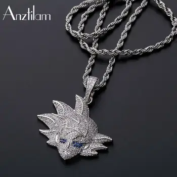 

2020 Hip Hop Gold Silver Color New Dragon Ball Character Gokan Pendant Necklace With Iced Out Cubic Zircon Stone for Men Necklac