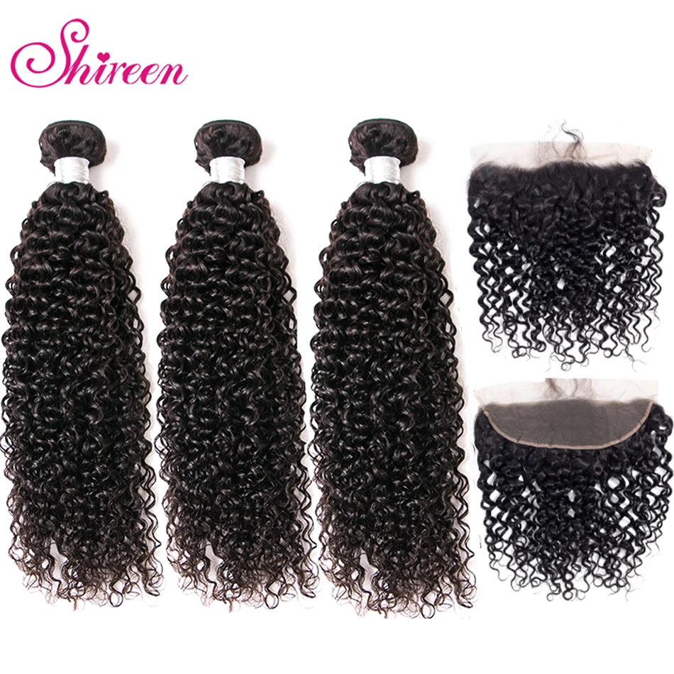 

Shireen Brazilian Kinky Curly Bundles Human Hair Weave 3 Bundles With Lace Frontal Closure 13X4 Non Remy no tangle no shedding