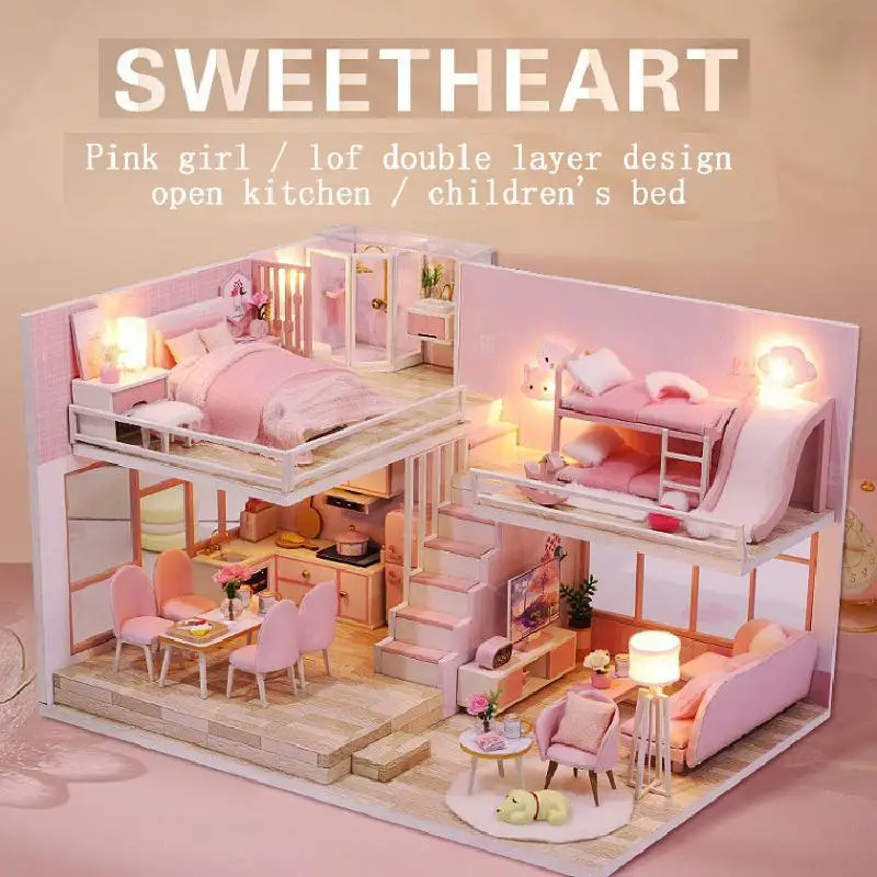 Furniture Diy Doll House Wooden Miniature Doll Houses Furniture Kit Puzzle Handmade Dollhouse Craft Toys For Children Girl Gifts 5