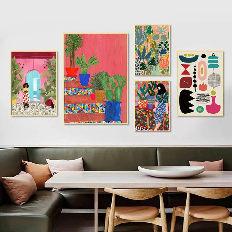Moderno multicolore astratto giardino piante arte della parete tela pittura immagini poster e stampe galleria corridoio unico decorazioni per la casa - immagine 4