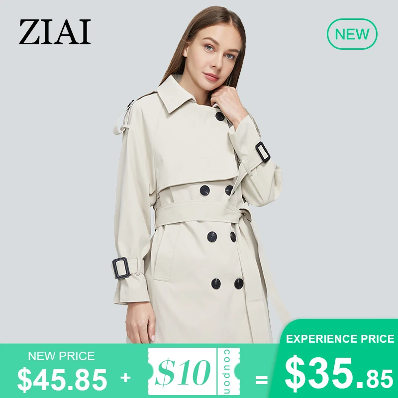 ZIAI-gabardina clásica de doble botonadura para mujer, chaqueta impermeable, prendas de vestir de negocios, ZS-DS21, primavera, 2021