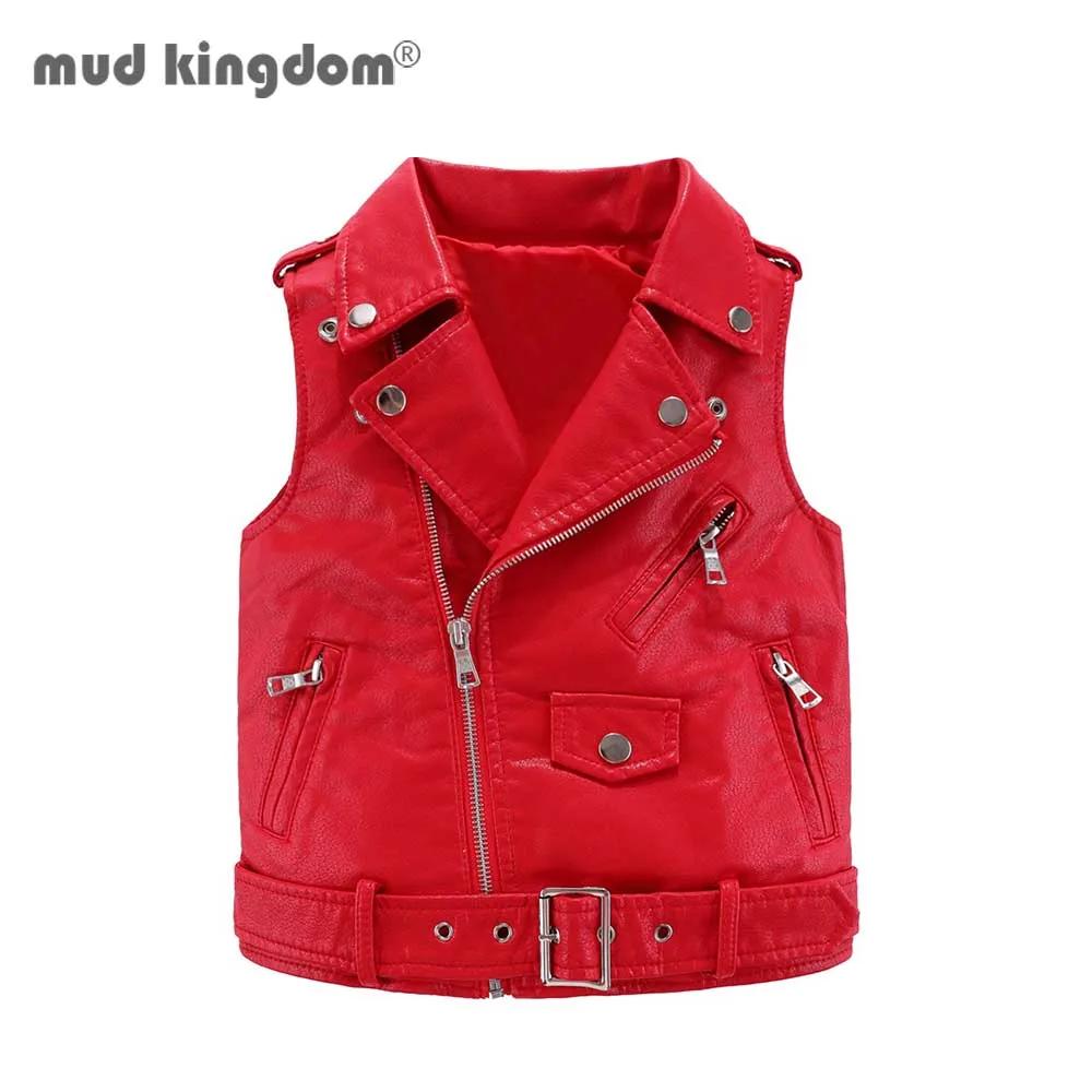 

Mudkingdom Kids Vest Jacket Autumn Solid Fashion Children Waistcoat Zipper Boys Girls PU Vest