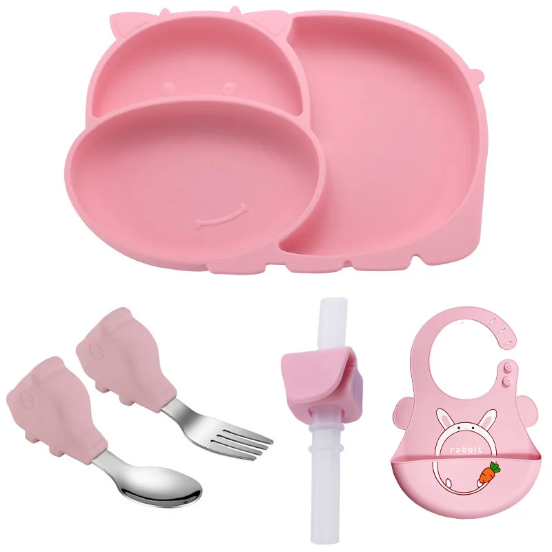 

Baby Suction Silicone Plate Set Sucker Plate Set Children Grid Plates Baby Eating Training Fork Spoon Suction Plates for Babies