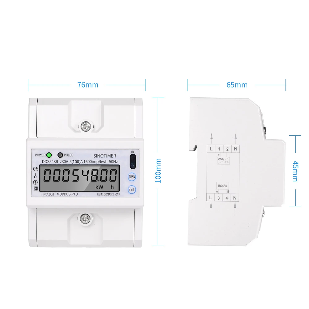 Домашний Modbus RS485 5-100A 230 В измеритель мощности переменного тока однофазный din-рейка ЖК-цифровой дисплей электронный измеритель kwh киловатт час