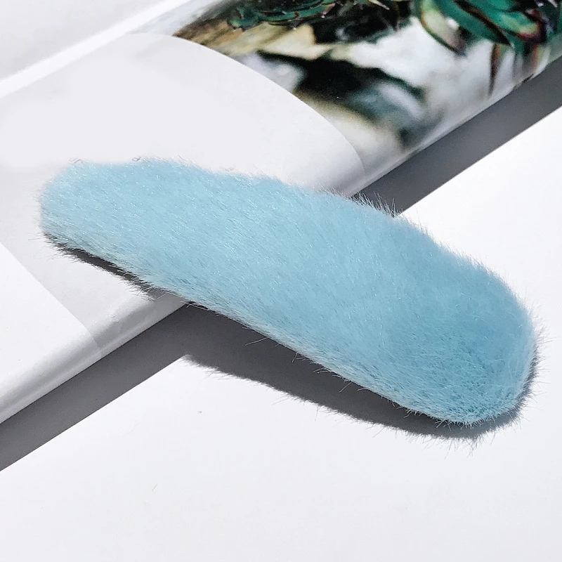 31-Lake Blue 1 шт. искусственный мех капли квадратные заколки для волос шпильки с плюшевыми шариками осень зима мягкие однотонные заколки аксессуары для волос Зажимы для челки - Цвет: 31-Lake Blue