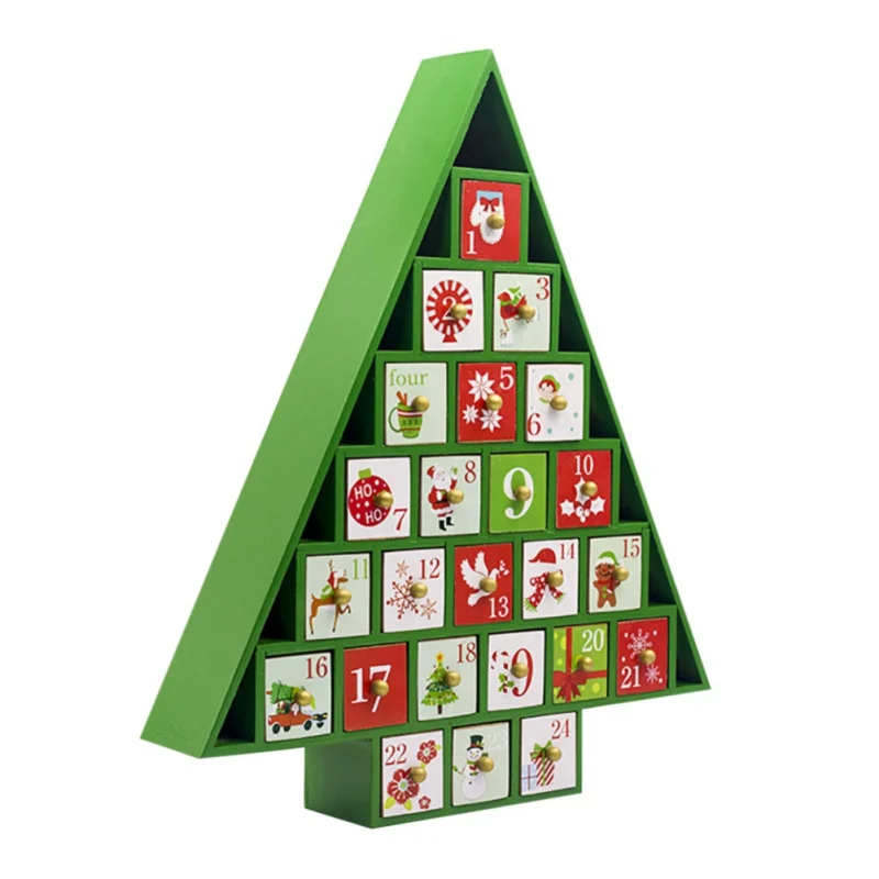 

Christmas Gift Ornament For Home Toy Table Wooden Decor Calendar 24 Drawers Countdown Tree Shape Storage Box