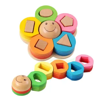 

Colorful Flower Building Blocks Geometric Shape Wooden Toy Education Baby Kids Toys Unisex