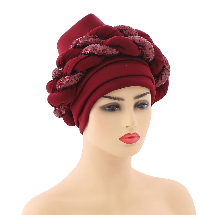 african attire for women 2021 Latest African Auto Geles Headtie Already Made Headties Shinning Sequins Turban Cap for Women Ready Female Head Wraps african wear for ladies Africa Clothing