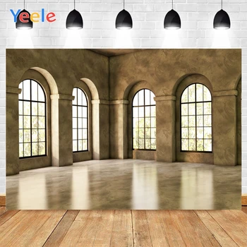

Yeele Old Style House Brown Wall Arched Windows Sunshine Background Photophone Photography Backdrop for Decor Customized Size