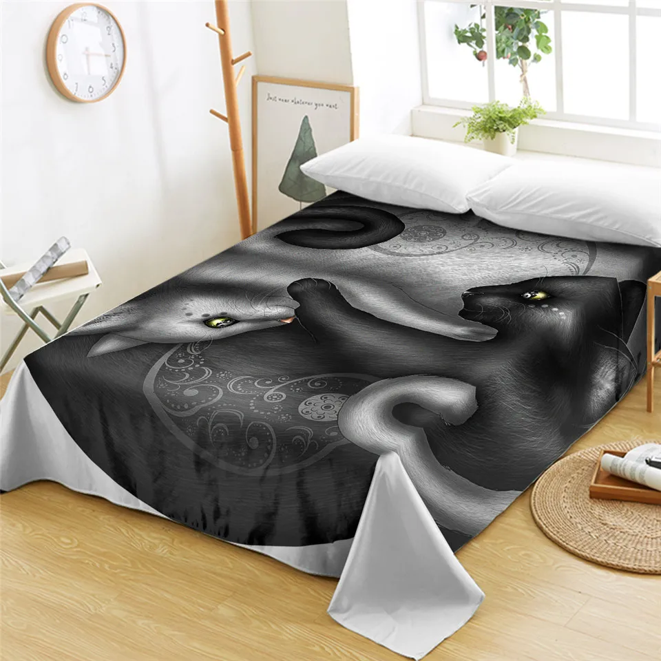 Yinyang Cat Morning by Khalia Art простыни Пейсли простыня с рисунком покрывала черно-белое постельное белье queen one piece