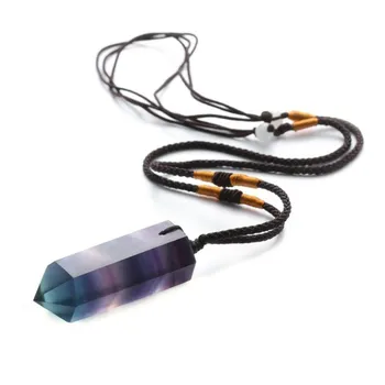 

Necklace For Women Colorful Fluorite Crystal Necklace Healing Stone Reiki Pendant Necklaces Crystal Quartz Natural Fluorite Wand