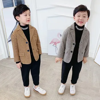 

new 2019 autumn fashion style boys handsome plaid blazer kids jacket children clothing