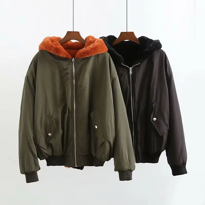 TZE - 108 European and American wind two quilted jacket with hood flight | Женская одежда