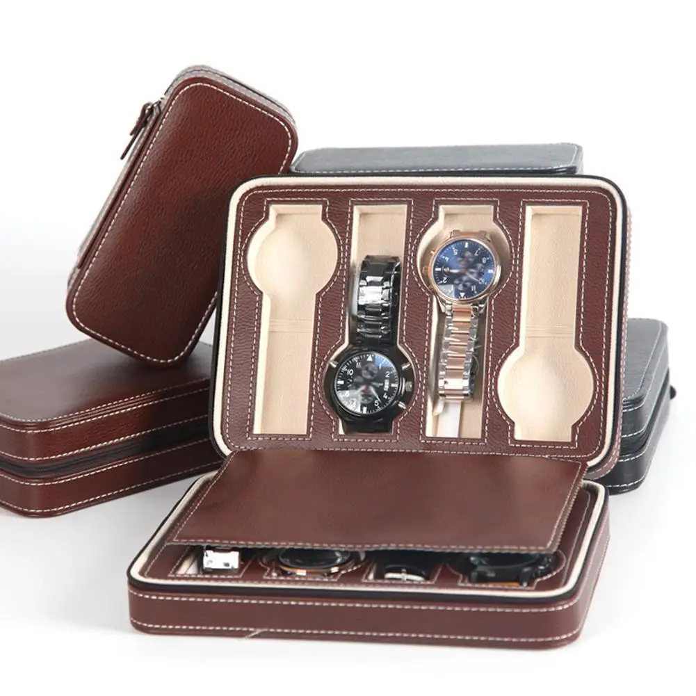 2/4/8 Grid Watch Box Organizer Faux Leather Watch Display Box Zipper jewelry box Storage Case Organizer