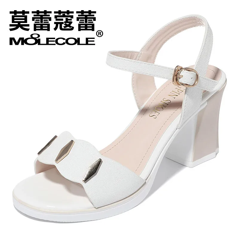 

Moolecole 2019 Summer New Style Sandals Chunky Heel Straight-line Buckle High-Heel Peep-Toe Fashion Casual WOMEN'S Shoes 8166