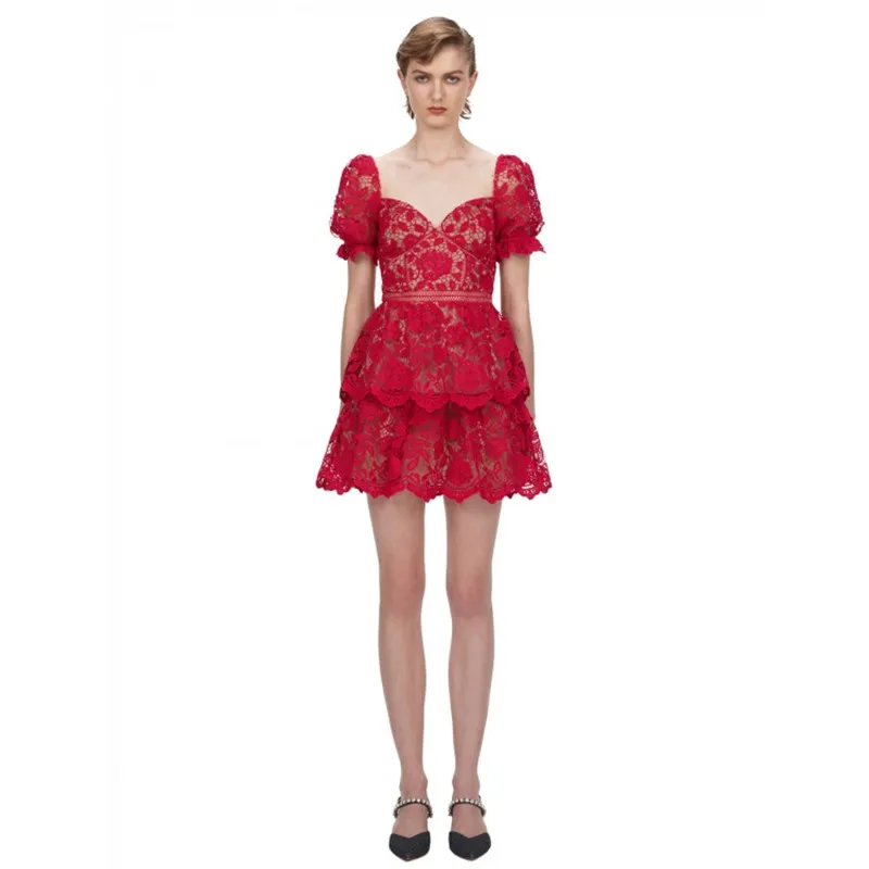 Зимнее Новое поступление Красное Белое с открытой спиной сексуальное кружевное мини-платье с коротким рукавом женское вечернее платье высокого качества