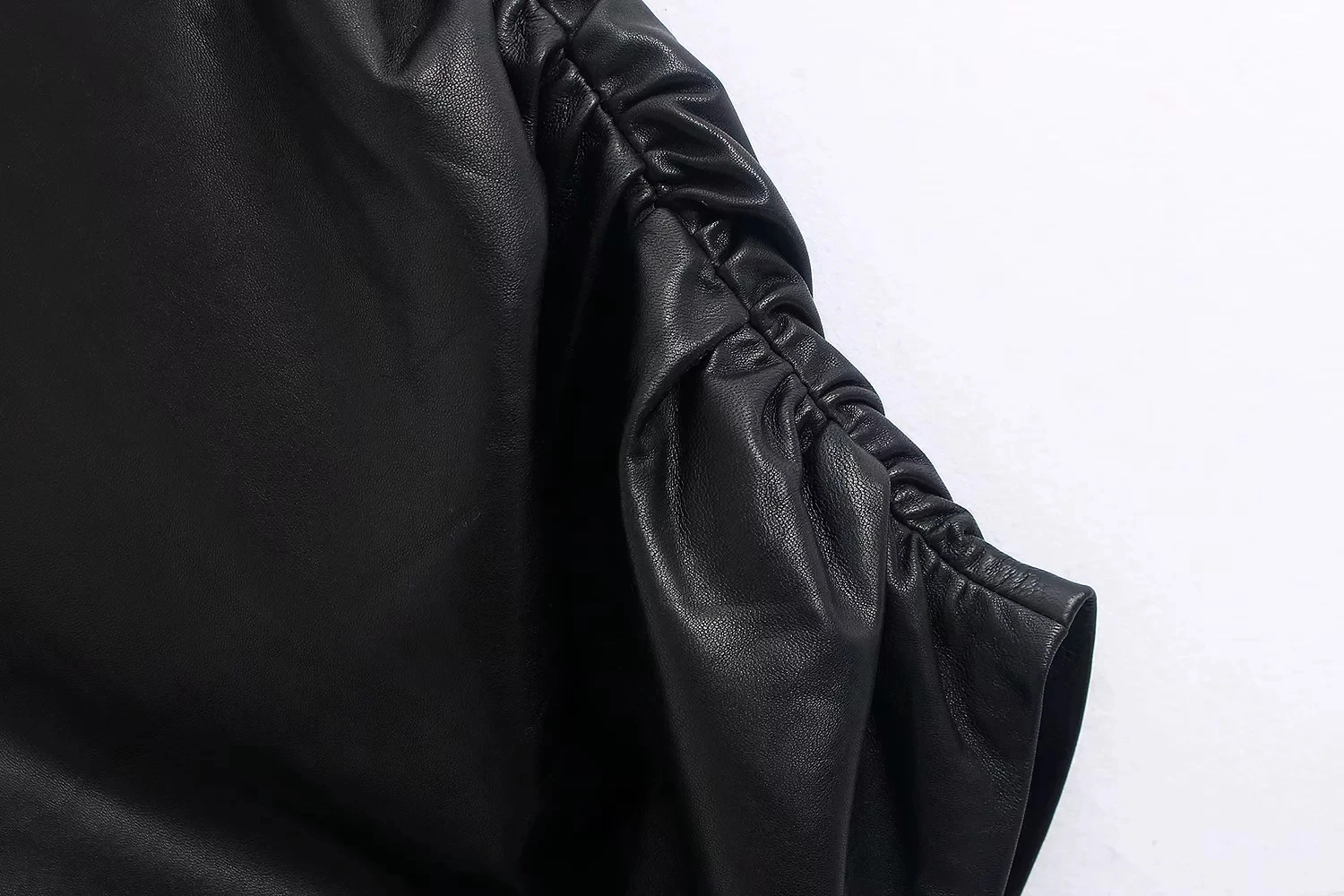 PU Leather Women Pleated Mini Skirt Spring Leisure Lady Asymmetry Black Skirts P1528