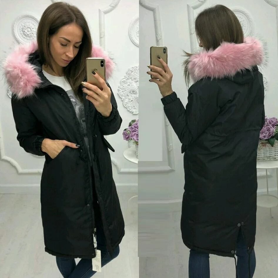 Европа и Америка Ins2018 осень и зима verslitile Мода Щука стиль средней длины Талия обнимает хлопковое пальто
