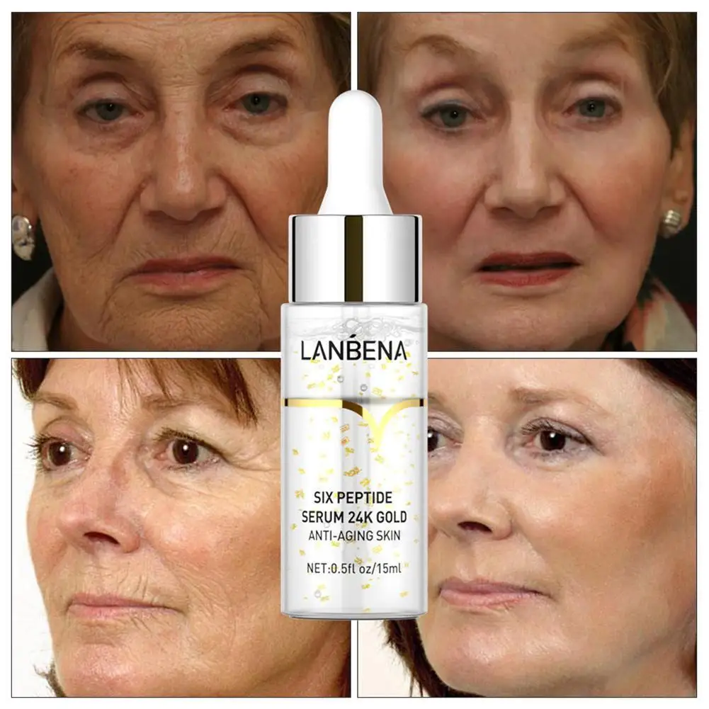 

LANBENA 15ml Six-Peptide Solution Essence 24K Gold Anti Serum Essence Moisturizing Firming Oil-control