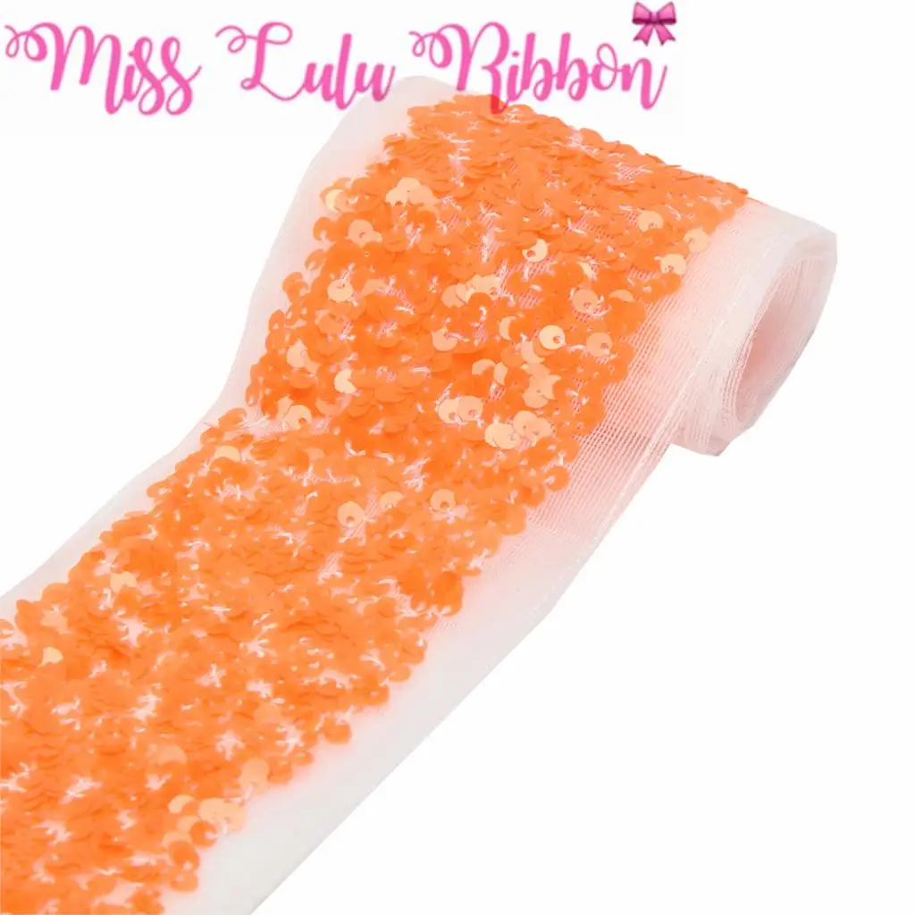 3"75mm Scatter Sequin Ribbon(Back Side with Tulle, 9.5cm Width Added 1cm Edge Both Side) 25.5yards/Pack(3*8.5y/r) Hair Bowknots