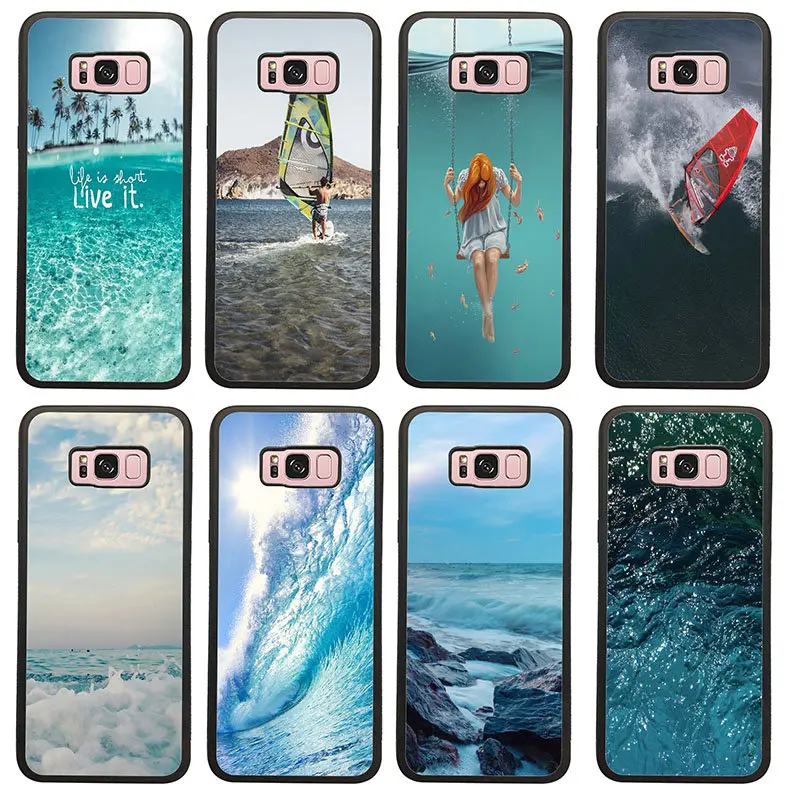 Волн океана воды для Samsung Galaxy A5 A7 A8 J3 J4 J6 J7 J8 2017 2018 S6 S7 S8 S9 S10 большие сумки жесткий