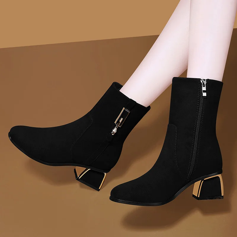 

Chunky-Heel Martin Boots Women's British-Style 2019 Autumn & Winter New Style Online Celebrity Women's Boots Tube Leather Boot p