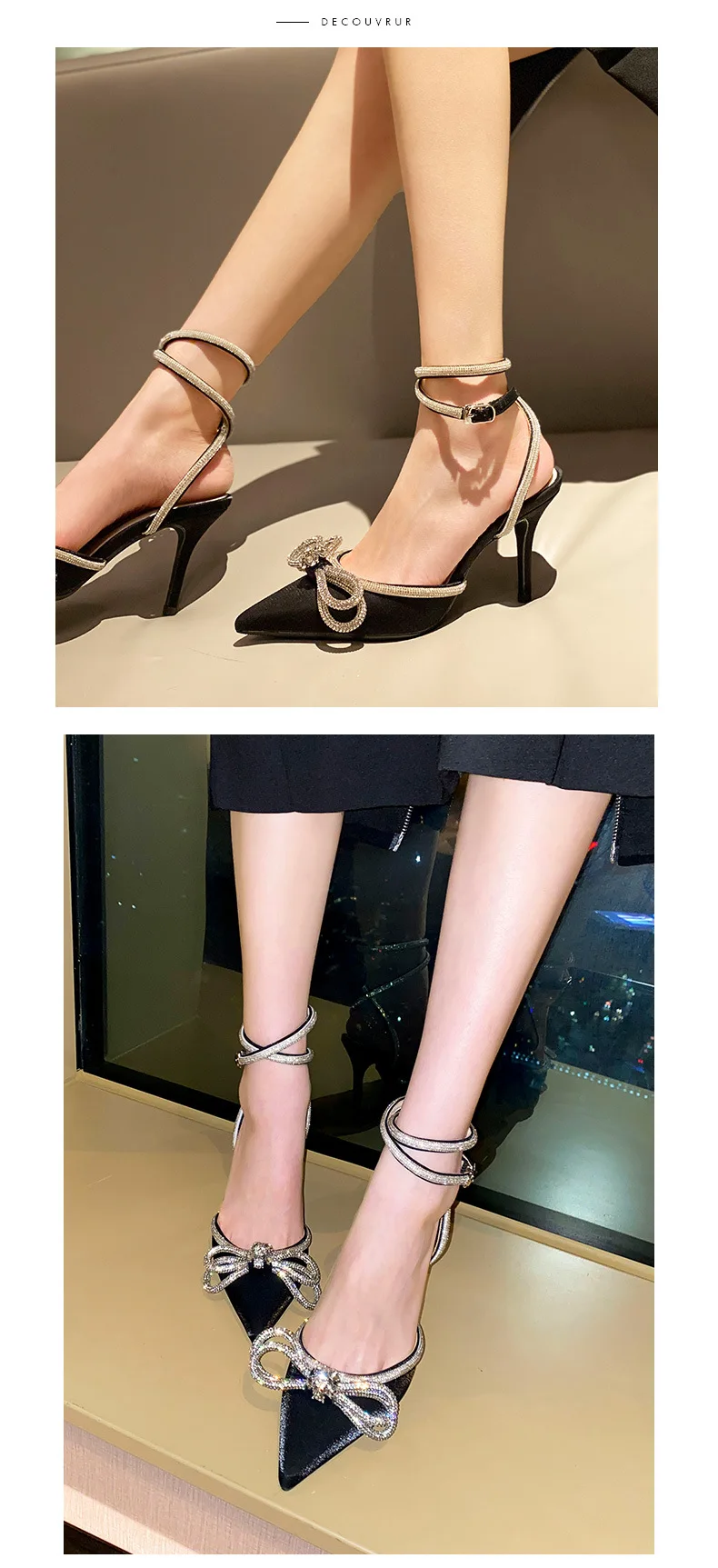 Fashion Style Glitter Rhinestones Women Pumps Crystal Bow 8 Cm Summer Lady Shoes Genuine Leather High Heels Party Prom Shoes