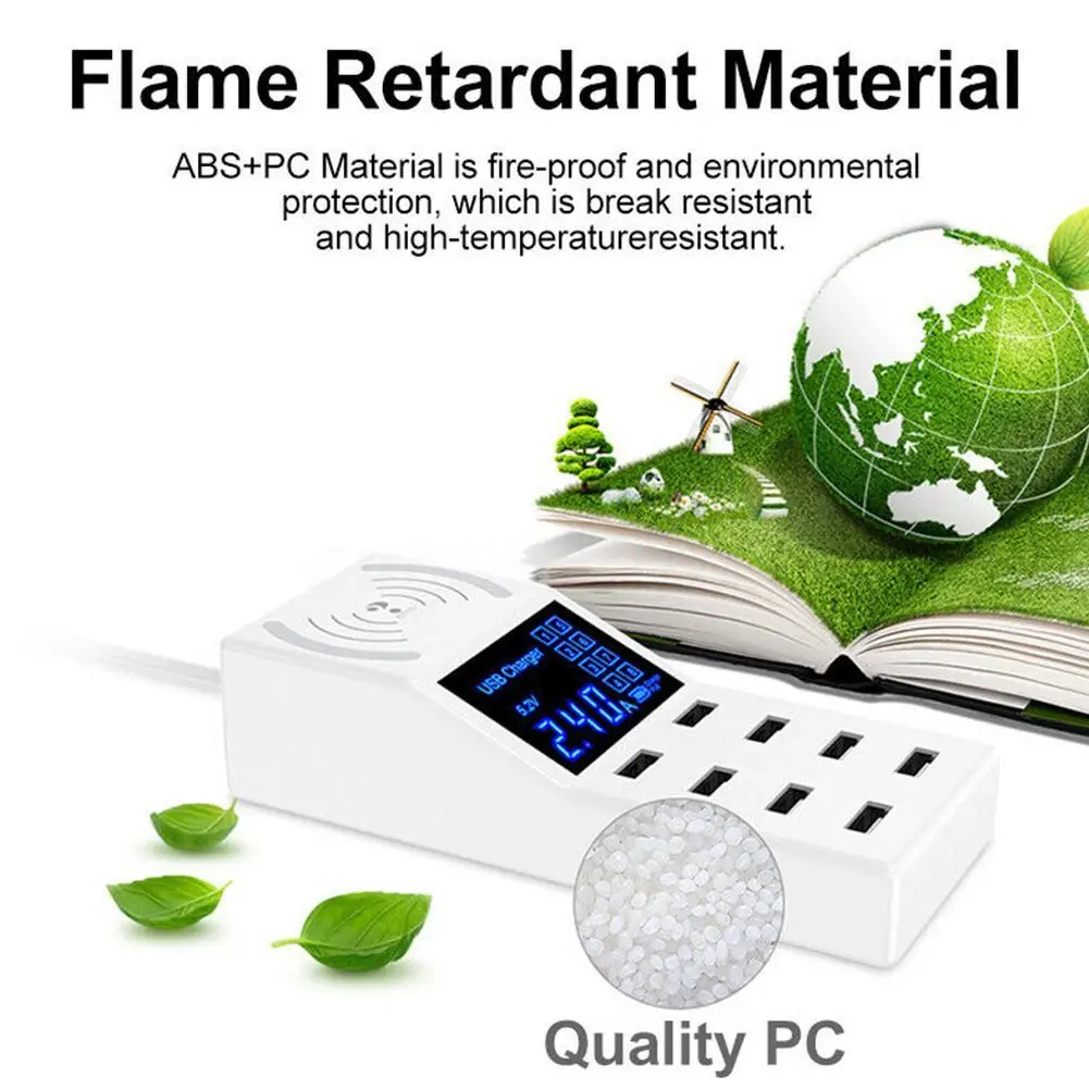 8 Ports 10W Qi Wireless Fast Charger Quick Charge Station Led Display Mobile Phone Usb Charger for iPhone 6 7 8 7plus X Xiaomi