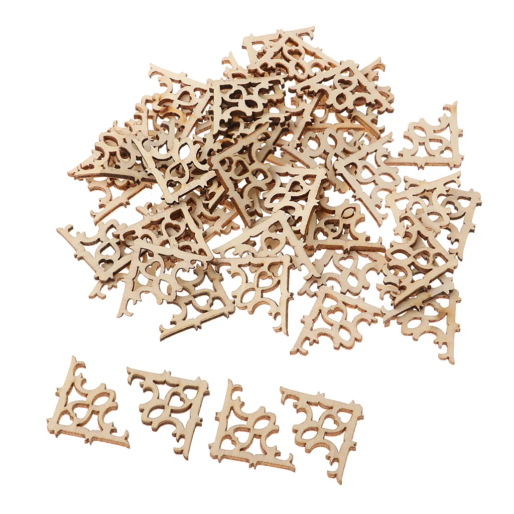 100 Pieces Angle Flower Wooden Pieces for Crafts Wood Cutout Wedding Craft Embellishments Decoration Party Supplies