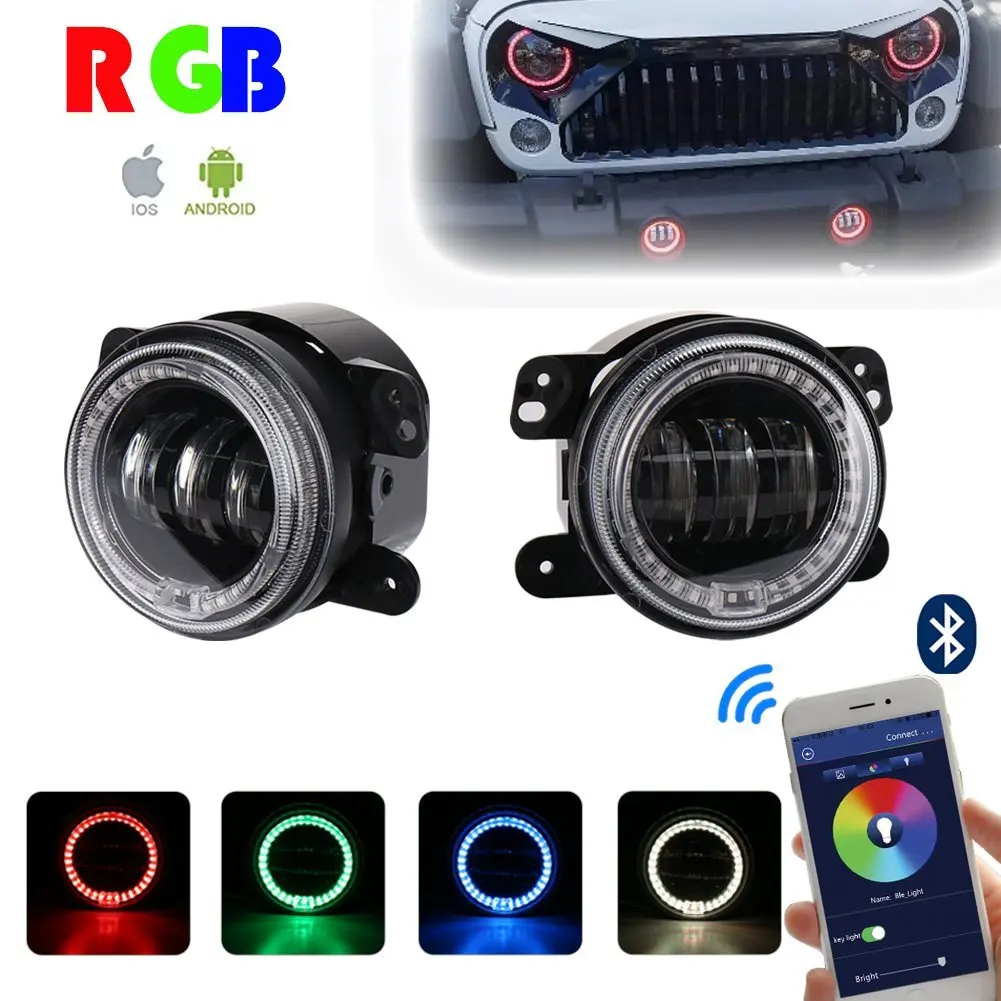 4-дюймовые круглые светодиодные противотуманные фары 30 Вт RGB ангельские глазки и