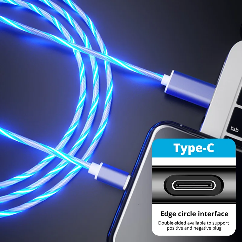 GUUGEI USB зарядный кабель светодиодный светящийся светильник шнур для передачи данных Micro usb type C зарядка цветная Зарядка для samsung Galaxy S8 S9 - Цвет: blue type C