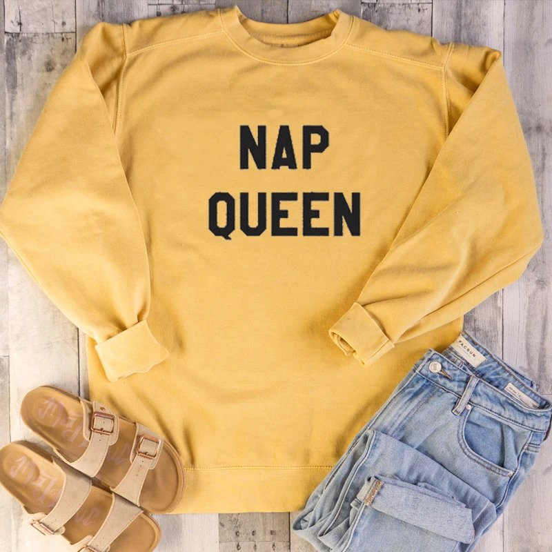 Новинка, модные повседневные пуловеры с надписью «NAP QUEEN» на осень и зиму, топы, свитшоты для женщин, спортивный джемпер, наряды, забавные крутые толстовки с капюшоном, Прямая поставка - Цвет: Цвет: желтый